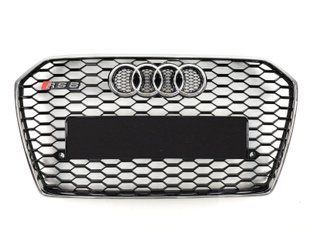 Решетка радиатора Ауди A6 C7 стиль RS7 черный глянец + хром (14-18 г.в.)