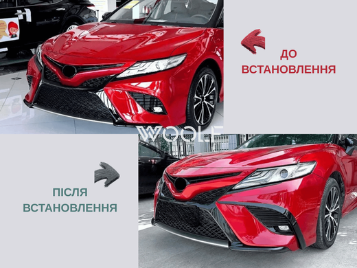 Накладки (сплиттеры) переднего бампера Toyota Camry (2018-2020) черный глянец
