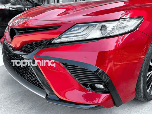 Накладки (сплиттеры) переднего бампера Toyota Camry (2018-2020) черный глянец