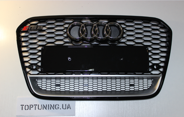 Решетка радиатора Ауди A6 C7 стиль RS6, черная + хром вставка (11-14 г.в.)