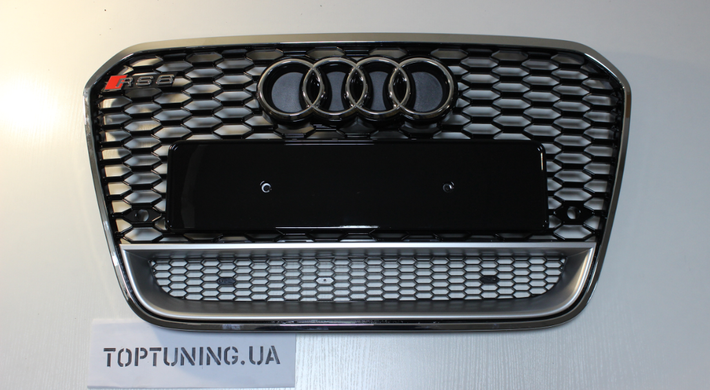 Решетка радиатора Ауди A6 C7 стиль RS6, черная + хром рамка (11-14 г.в.)