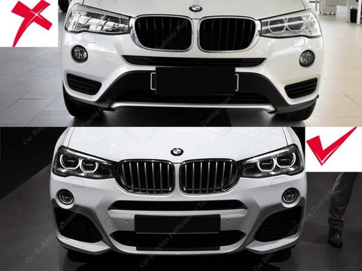 Накладка переднего бампера BMW X3 F25 X4 F26 M Sport черный глянец
