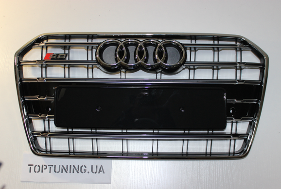 Решетка радиатора Ауди A6 C7 стиль S6, черная + хром (2014-...)