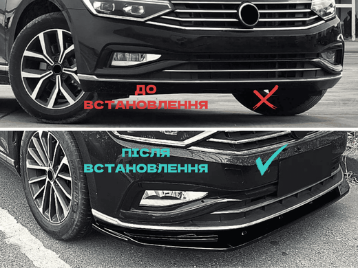 Накладка переднього бампера Volkswagen Passat B8.5 Standard Edition (не R-Line), Чорний глянець