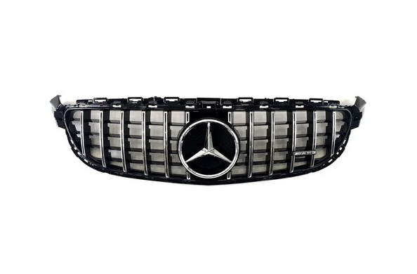 Решетка радиатора Mercedes W205 стиль GT черная с хромом (14-18 р.в.)