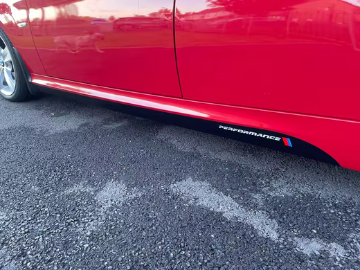 Наклейки на пороги BMW F10 F11 F01 F02 G30 Performance черный глянец