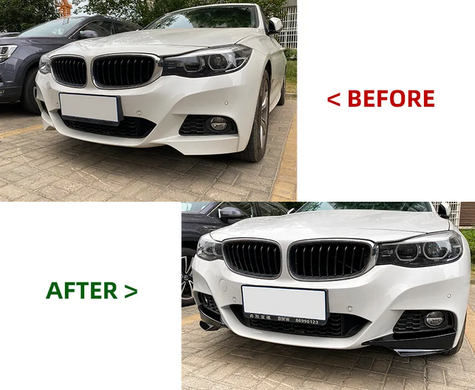 Накладки переднего бампера, клыки BMW 3 серии GT F34 ABS-пластик черный глянец